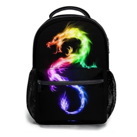 Fire Rainbow Dragon Black School Backpack, Kids bag for Boys Girls Elementary, School Bookbag Travel Laptop Daypack for Travel Hiking Camping Daypack