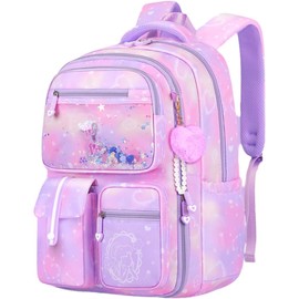 FRONET School Backpack Girls 2 3 4 5 6 Class School Bag 7-15 Years Children's Backpack School Girls Teenager Backpack Women's Daypack School Bags School Bags Casual Daypack Girls, Gradient Purple,
