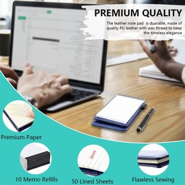 8pcs Mini Brown Black Pocket Notepad Holder Set, Small Notebook Holder with Lined Sheets, Metal Pen and 3 x 5 Inch Memo Book Refills, Lined Paper Per Note Pad