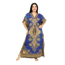 Women's Long Kaftan Dress Maxi Caftan Dress Gown Top Night Dress (Blue)