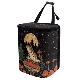 Talayituse Frog Mushroom Print Car Trash Can, Moon Star Design Portable Auto Garbage Bin Multifunctional Vehicle Interior Accessories with Adjustable Straps Universal Fit Truck SUV Sedan