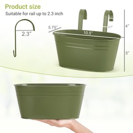 Dahey 10.5 Inch Metal Iron Hanging Flower Pots for Railing Fence Hanging Bucket Pots Countryside Style Outdoor Planter Window Flower Plant Holder with Detachable Hooks Home Decor,Green,5 Pcs