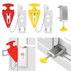 SNAIL GARDEN 2Pack Portable Door Lock & 1 Pack Sliding Window Lock, Portable Home Security Door Locker Home Security Travel Lockdown for Additional Safety and Privacy in Hotel Home Apartment School