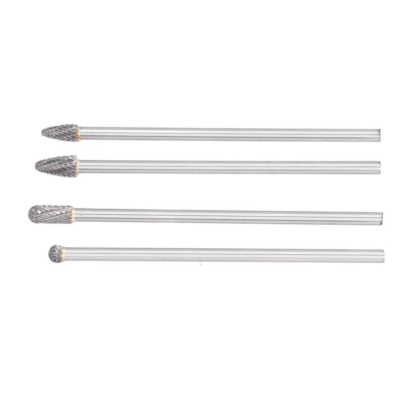4Pcs Extended Carbide Rotating Burr Set 1/4in Shank Tungsten Steel