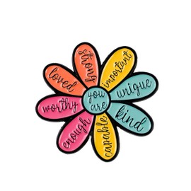 You Are Enough Kind Strong Loved Flower Enamel Pin, Mental Health Awareness Brooch Pin, Encouragement Gift For Friend Coworker Therapist, Positive Vibes Brooches, Motivational Lapel Badge, Kindness Matters Accessories