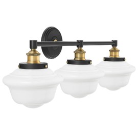 Linea di Liara Lavagna Farmhouse Matte Black Bathroom Light Fixtures Over Mirror Black and Gold 3-Light Bathroom Vanity Light Fixture Milk Glass Shades Modern Vanity Lights, UL Listed