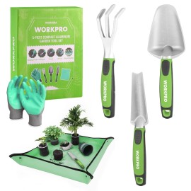 WORKPRO 5PCS Garden Tool Set Powder Coating Aluminum Garden Tool w/Repotting Mat