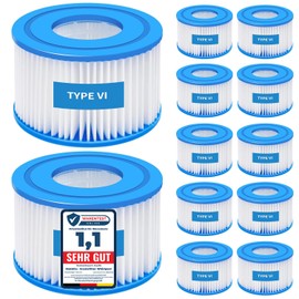 Pack of 12 Filter VI for Lay-z-Spa, VI Filter Pool, Filter Cartridges VI, Pool Filter Compatible with Bestway 58323E, Compatible with Coleman Saluspa 90427E, PoolFilter Replaces the Original Cartridge