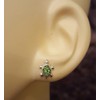 Small Turtle Sterling Silver Stud Earrings With Green Crystal Stones