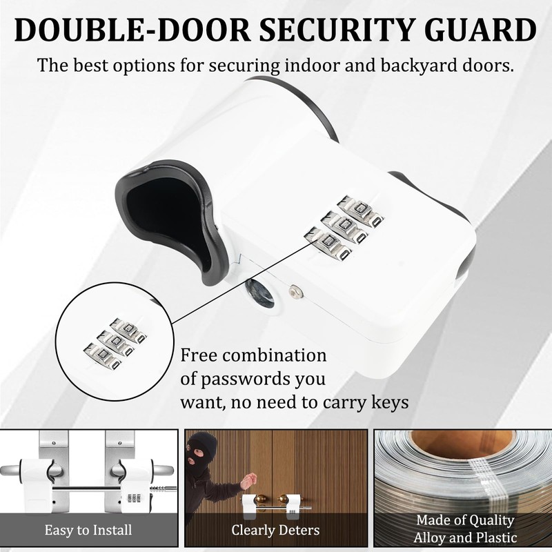 French Door Security Lock, 3-Digit Zinc Alloy Double Door Handle