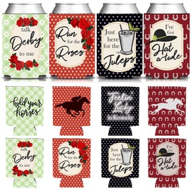 HAPPARTY 12 Pcs Horse Racing Derby Day Party Can Cooler Holder Sleeves Covers, Run for The Rose Party Decorations, Talk Derby To Me Birthday Supplies