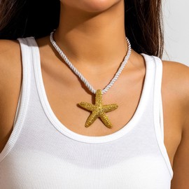 Starfish Necklace for Women Starfish Pendant Necklace White Blue Silver Gold Starfish Necklace Boho Choker Necklace Summer Beach Jewelry for Women (gold)