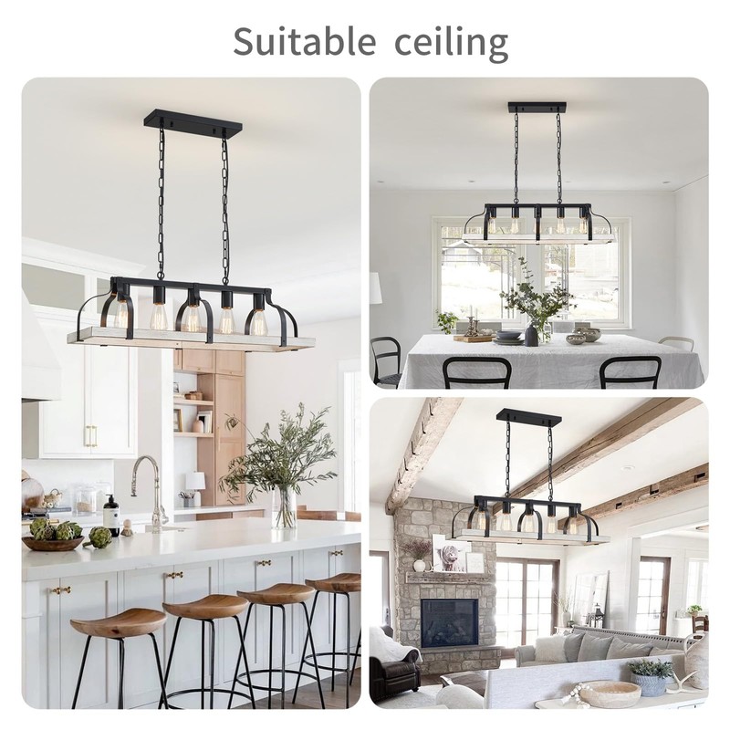 WUZUPS 5-Light Metal Chandelier Imitation Wood Grain Linear Pendant Ceiling