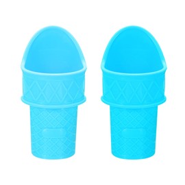 PATIKIL 3.94" Ice Cream Cone Scoop, 2Pcs Plastic Holders Reusable Cup Spoon Mini Ice Cream Holder Snow Cone Rack for Birthday Party, Blue