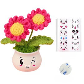 Daisy Crochet Flower Planter for Car Dashboard, Office & Bedroom – Adhesive Stickers, Permanent Non-Wilting Floral Decor, Mini Garden Art for Stress Relief Home