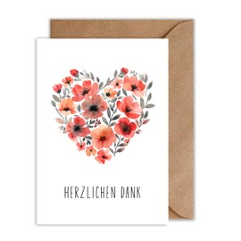 WBdesignz Herzlichen Dank Blumenherz – Thank You Card with Envelope – Thank You Card Farewell Card (DIN A6)
