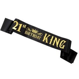 21st Birthday King Sash Gold Foil Black Satin Birthday Sash 21st Birthday Decorations for Men 21st Fabulous Birthday Gifts Funny Birthday Party Favors
