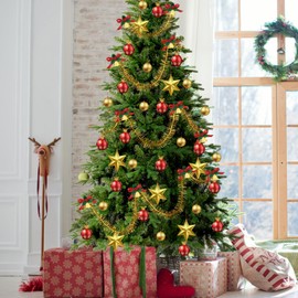 Uten Artificial Christmas Tree, 5Ft Unlit Pine Christmas Tree with Mixed 386 Branch Tips, Metal Stand, Easy Assembly for Home, Office, Holiday