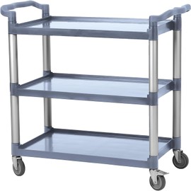Service Cart Heavy Duty 3-Shelf Rolling Utility/Push Cart with Lockable Wheels, 360 Lbs. Capacity, Black, for Foodservice/Restaurant/Cleaning