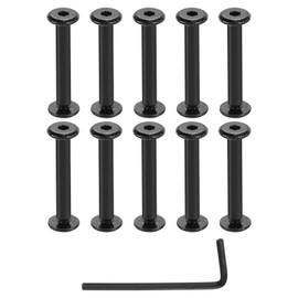 sourcing map 10 Sets Screw Post, Male M3x4mm Stainless Steel Screw Rivets, Female 4x25 Hex Drive Binding Screws Belt Buckle Binding Bolts Leather Fastener with 1Pcs Wrench, Black