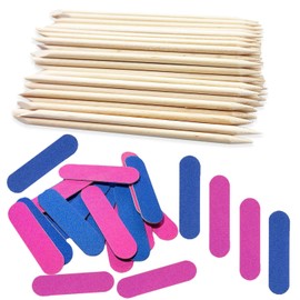 200PCS Nail Files Kit- 100PCS Mini Nail Files Double Sided Nail Buffer, 100PCS Orange Wood Nail Care Sticks, Cuticle Manicure and Pedicure Stick for Fingernail, Cleaning Cuticle Stick