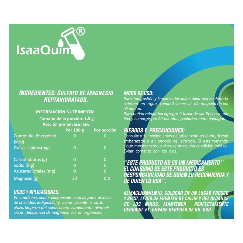 Sal de Epsom ISAAQUIM 1 kg | Sulfato de Magnesio
