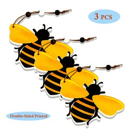 Bee Ornaments Wooden Bumble Bees Cutouts Decorations for Tree Tree Tray Wreath Christmas Festival Bee Sign Art Crafts Home Hanging Decor, 3 PCS