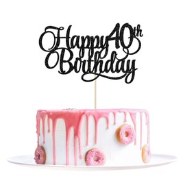 Paquete de 1 decoración para tarta de cumpleaños de 40 cumpleaños con purpurina dorada, número 40 de cuarenta años, decoración para tartas de cumpleaños de 40 cumpleaños, celebración de aniversario