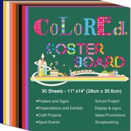 Assorted Colored Poster Board Set – 30 Sheets, 11 x 14 Inches, 10 Vibrant Colors for Art Displays, Classroom Projects, School Crafts, and Presentation Drawings color for DIY projects.