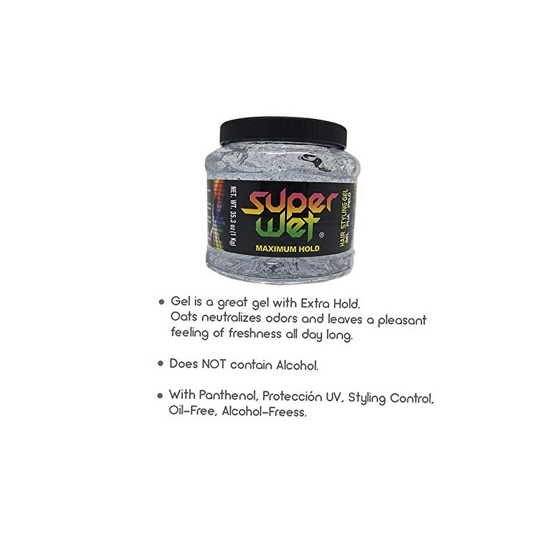 Super Wet, Hair Styling Gel, Clear, Jumbo, 2.2 lb