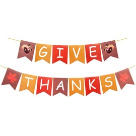 Runhiskii Give Thanks Banner, Home Fall Festive Banner with Maple Leaf Turkey for Harvest Banner Decorations, Fall Party Decor Autumn Sign,Thankful Give Thanks Party Home Decoration Supplies