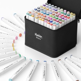 DTXDTech Alcohol Markers 80 Colors,Dual Tip Chisel & Fine Markers Set Waterproof Ink Alcohol Coloring Marker Art Marker Pens Drawing Gift for Painting,Note,Marking,White Barrel