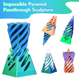 Impossible Pyramid Passthrough Sculpture, 3D Printed Spiral Cone Fidget Toy, 3D Printed Crafts, Adult Decompression Toys, Decompression Toys And Gifts For Kids,Stress Relief Desk Toy (Blue Green)