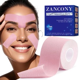 zancony Face Tape for Wrinkles Overnight, All in One Hypoallergenic Stretchy Comfort Kinesiology Tape For Face Facial Forehead | Smile Lines | Neck | Double Chin Tighten and Smooth Wrinkle 5cm*5M