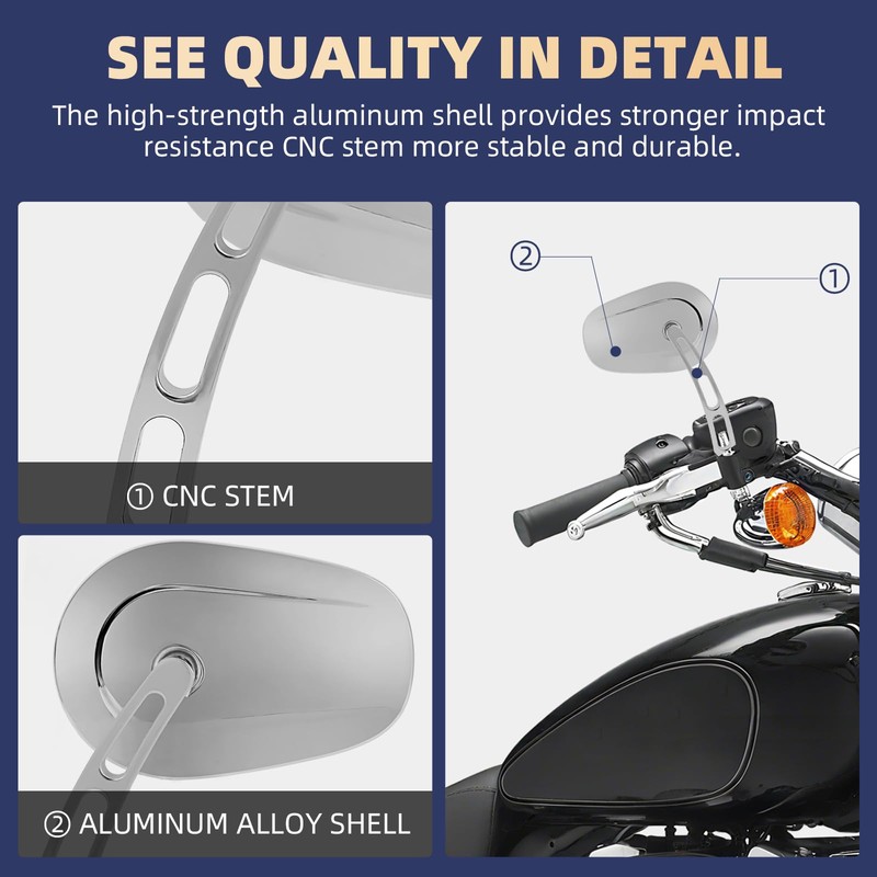 Motorcycle Mirrors,Chrome CNC Handlebar Mirrors for for 1982-2024 Harley Road