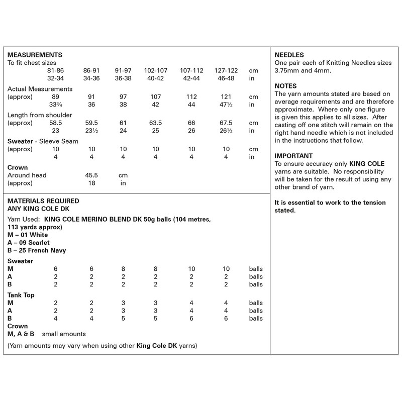 King Cole Ladies & Mens DK Knitting Pattern Sweater Tank