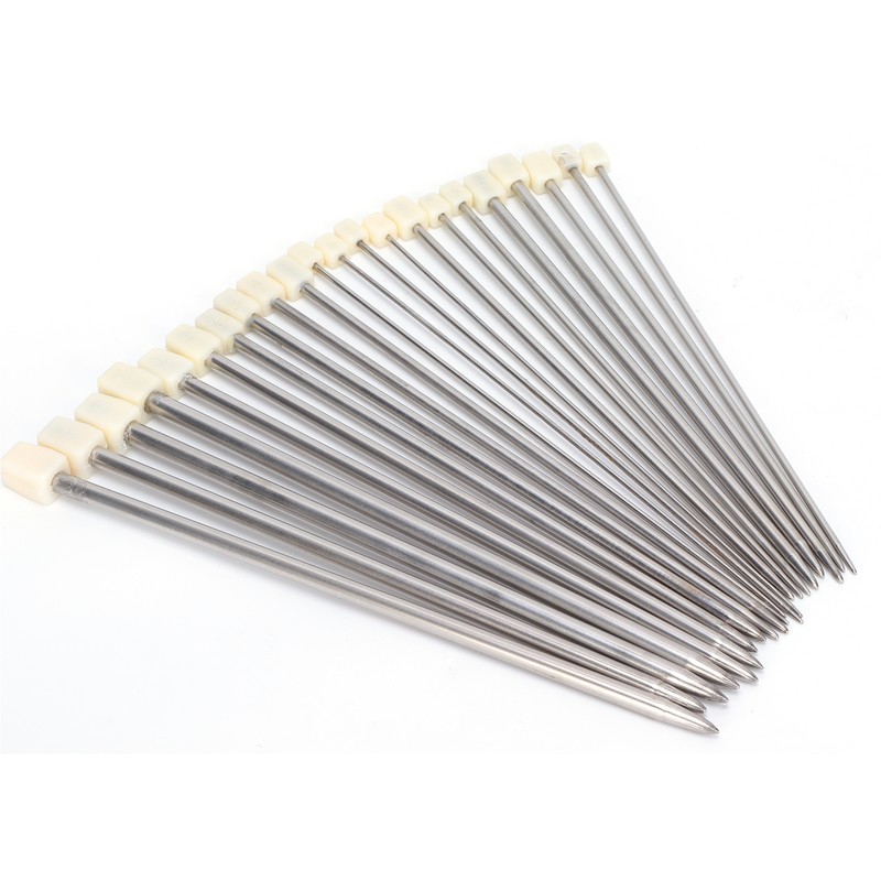 22Pcs Knitting Needles Stainless Steel Straight Single Pointed HandMade Wool