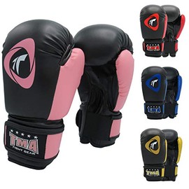 TMA 6 OZ Kids Boxing Gloves Synthetic Leather (Black/Pink, 6 OZ)