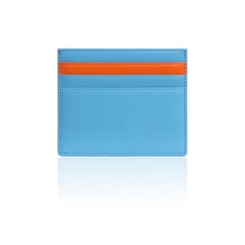 SLG Lucen Ultra Slim Handcrafted Calf Leather Card Wallet for Men and Women – Minimalist Design with Elegant Dual Color Accent, Holds Cash and Cards (S.Blue/Orange)