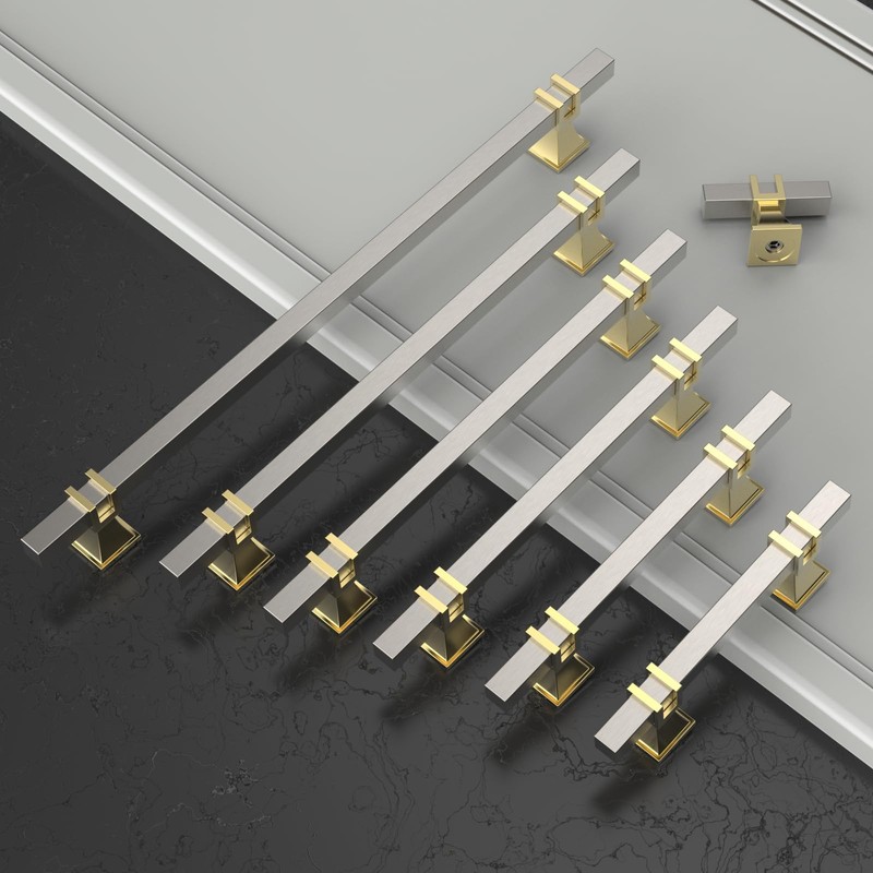 Amerdeco 10 Pack Brushed Satin Nickel and Gold Cabinet Pulls