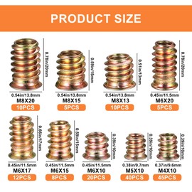 Threaded Inserts for Wood, 155 Pcs Threaded Insert Nuts, M4 M5 M6 M8 Flanged Hex Socket Screw-in Nuts, Hexagon Socket Screws Wood Threaded Insert for Wood Furniture, Color Zinc