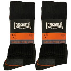 Lonsdale 6|12 Pairs of Work Socks - Heel Toe Reinforcement - Terry Cotton, 6 pair black long