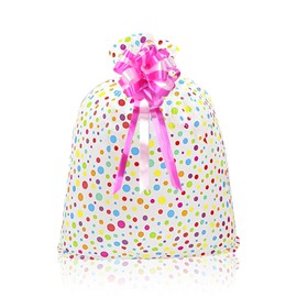 Large Plastic Gift Bag for Presents, 56× 36 inches Jumbo Gift Bags with Pull Bows Extra Large Gift Bag for Birthday, Christmas, Wedding, Baby Shower(Rose Red Pull Bows)