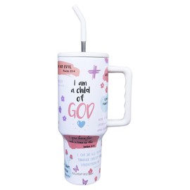 Christian Gifts for Women, Inspirational Religious Tumbler 40 oz with Handle and Straw Cup Holder Friendly Insulated Mug Stainless Steel Water Bottle