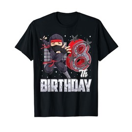 Ninja 8th Birthday Party Theme 8 Eight Year Old Kids Boys T-Shirt