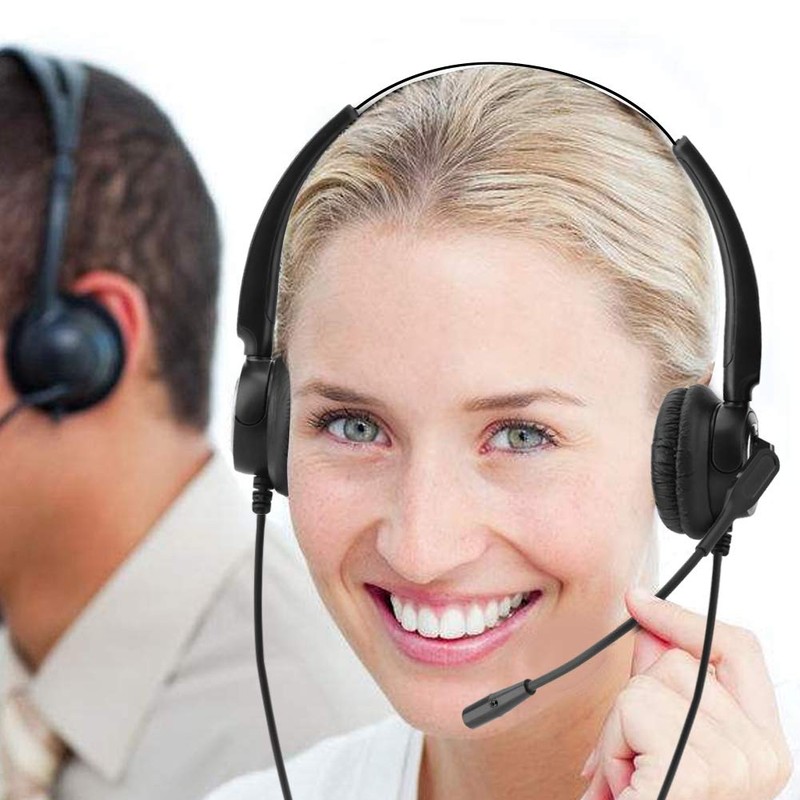 Call Center Headset, Head-Mounted Telephone Headphone RJ9 with Noise Cancelling