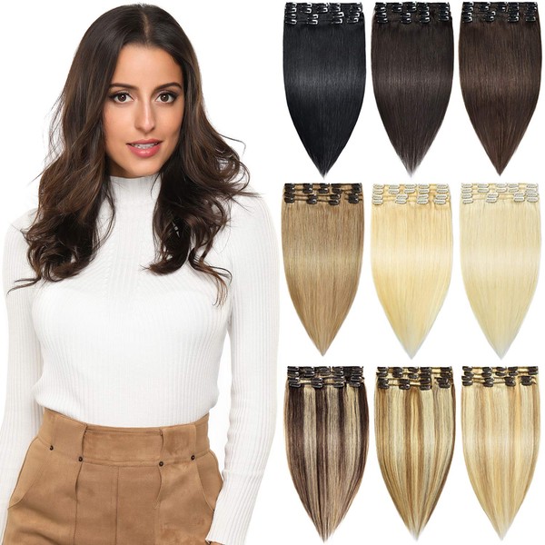 Yamel 16" Clip in Remy Human Hair Extensions 18 Clips 90g 8pcs