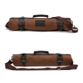 Dickies Chef Knife Roll Bag Portable Organizer and Cutlery Storage Roll, Waxed Canvas and Leather, Large