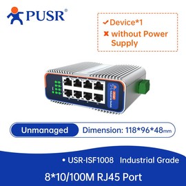 PUSR Industrial Ethernet Switch 100M 8 Ports Plug & Play -40°C ~ 85°C Lighting Protection 6kV Dustproof Design IP40 Protection USR-ISF1008