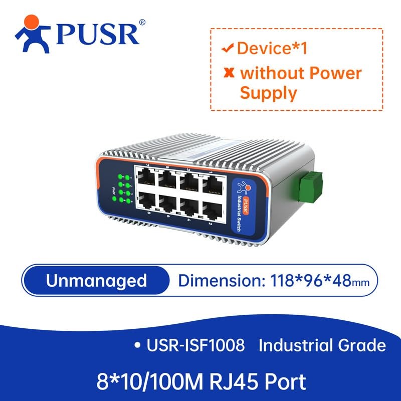 PUSR Industrial Ethernet Switch 100M 8 Ports Plug & Play